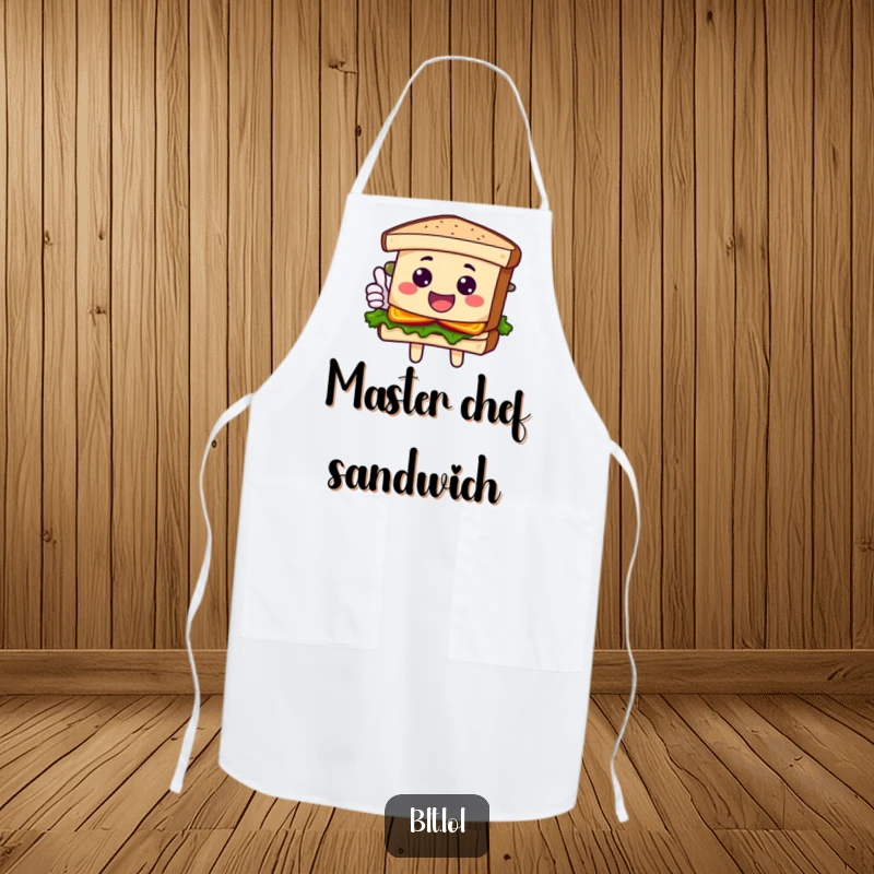 Funny Apron with a happy BLT sandwich character giving a cheerful thumbs up, adding a humorous and delicious touch to cooking.