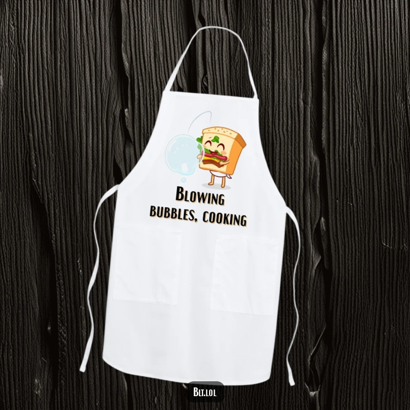 Funny Bubble Blowing BLT Sandwich Apron, a sandwich character blowing a big bubble, kitchen accessory with a playful twist, ideal funny gift.