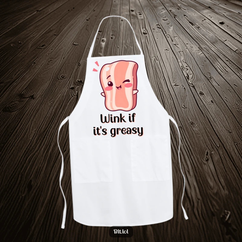 Funny Apron: A bacon strip character winking playfully while cooking. Great funny gift for chefs.
