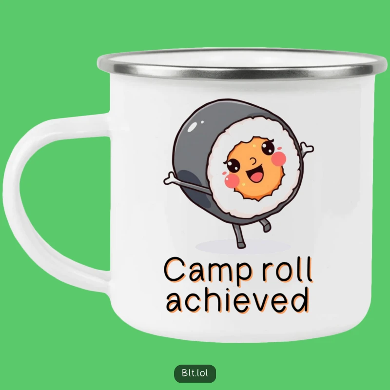 Funny Kawaii Sushi Cartwheel Camping Mug: Adventure Fuel for Sushi Lovers