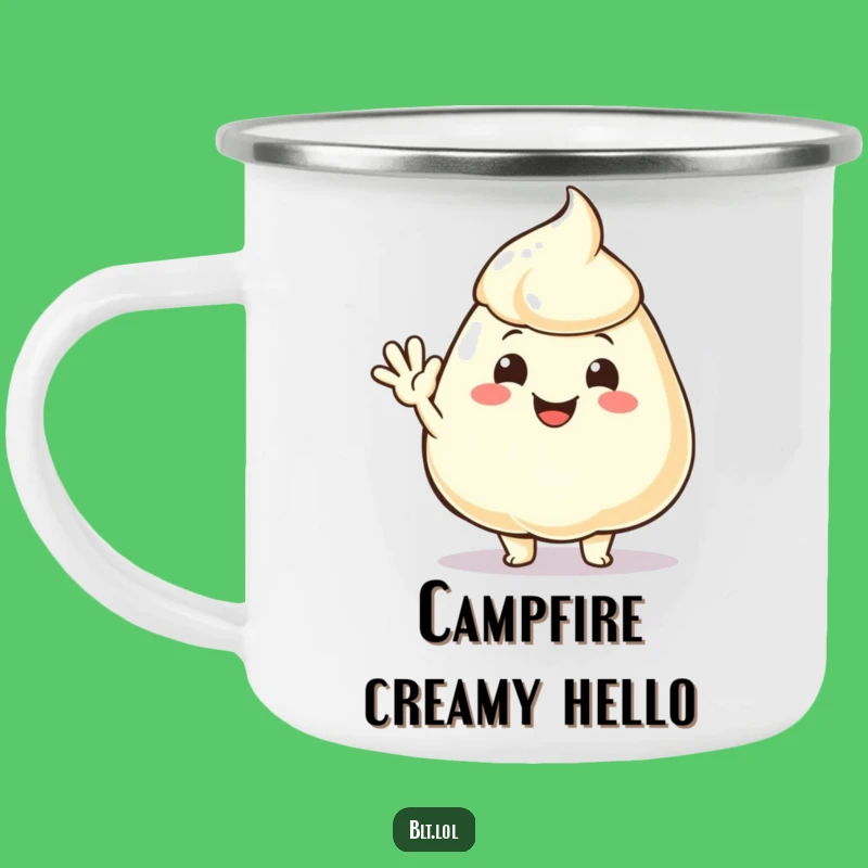 Funny Mayo Dollop Waving Camping Mug: Camp with Condiment Friends!
