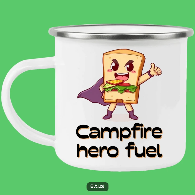 Funny BLT Superhero Sandwich Camping Mug: Fuel Your Adventures with Hilarious Heroic Power