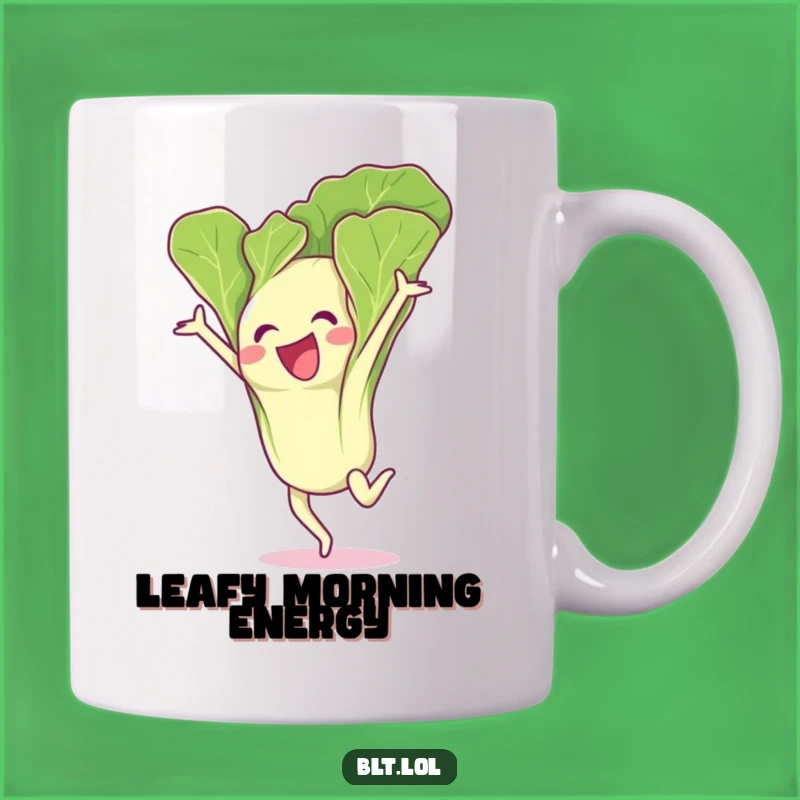Funny Excited Lettuce Leaf Gymnastics Flip Mug - Energetic Foodie Gift