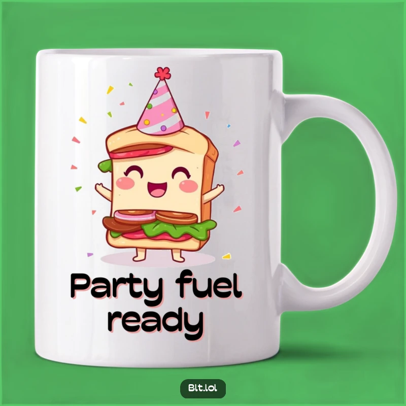 Funny Party BLT Sandwich Mug: Giddy Hat Confetti Humor, Perfect Gift