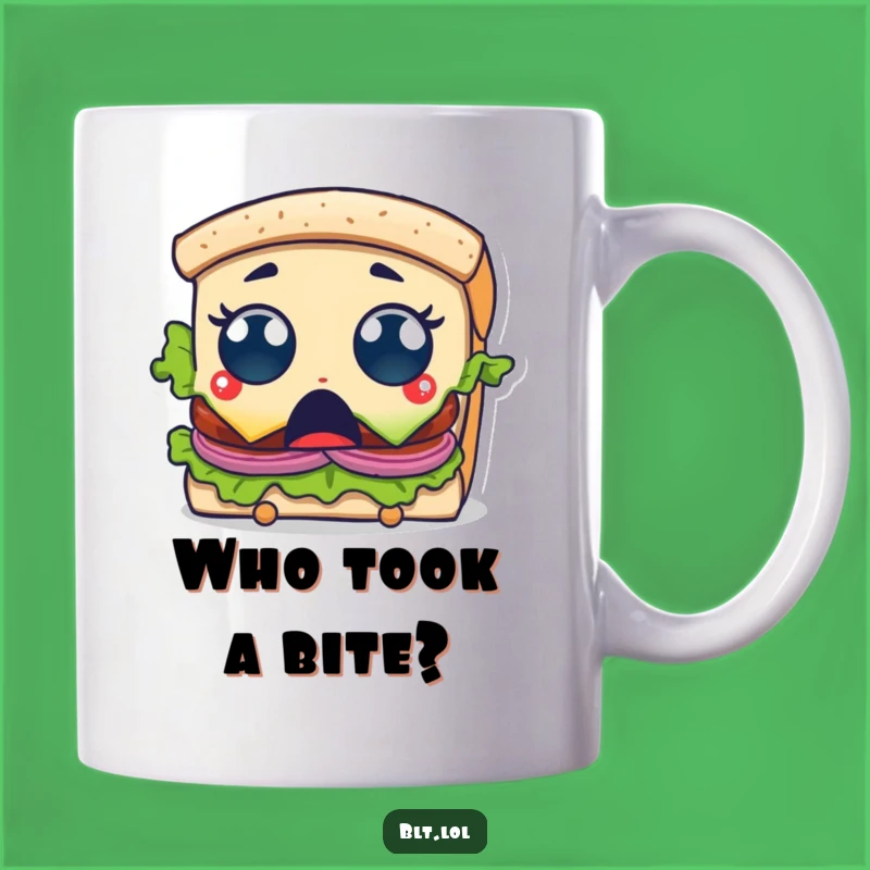 Funny Surprised BLT Sandwich Mug: Bite Taken Character Perfect Funny Gift