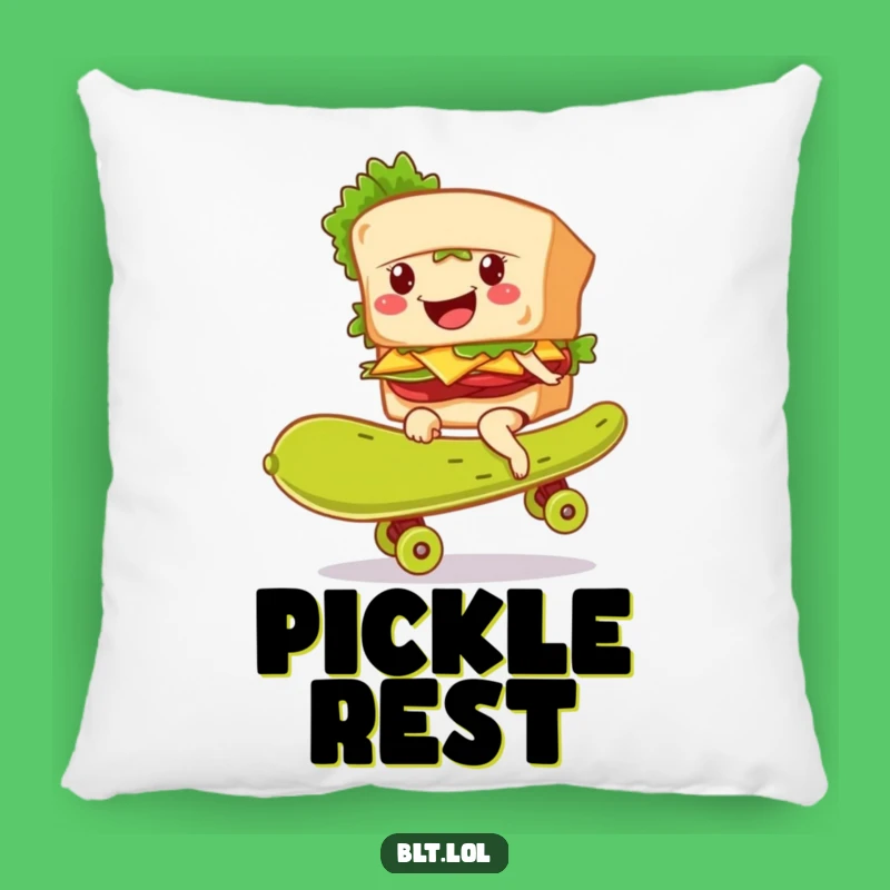 Comfy Funny BLT Pickle Skateboarder Pillow - Cozy Humorous Accent
