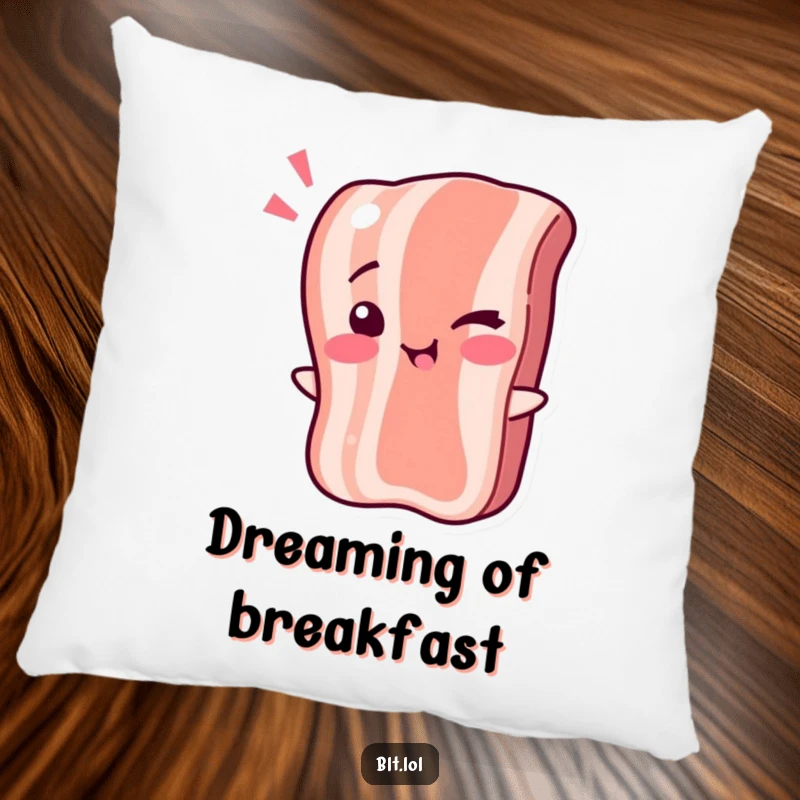 Funny Pillow: A bacon strip character winking playfully, perfect for comfort. Wonderful funny gift for decor.