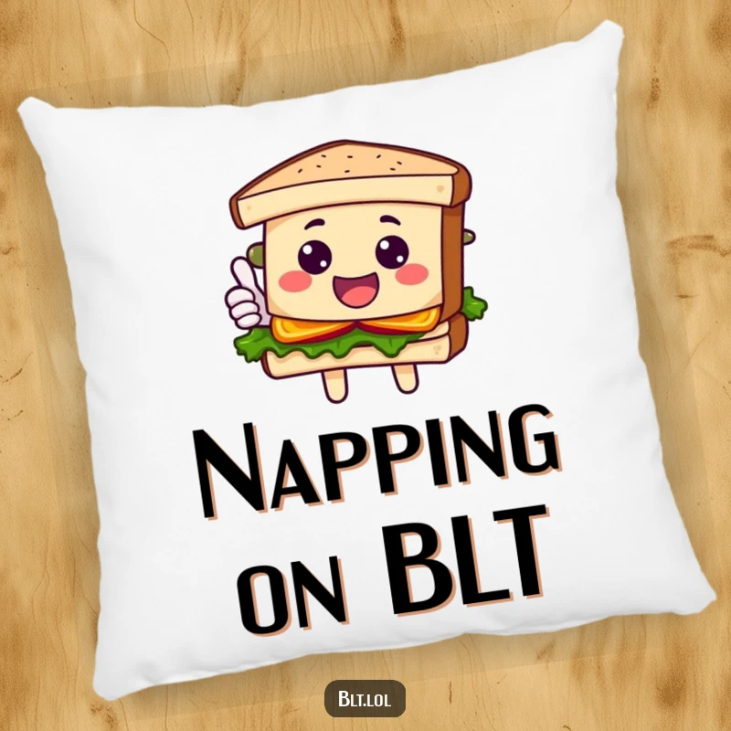 Funny Pillow with a smiling BLT sandwich character giving a cheerful thumbs up, offering comfort and delicious foodie charm.