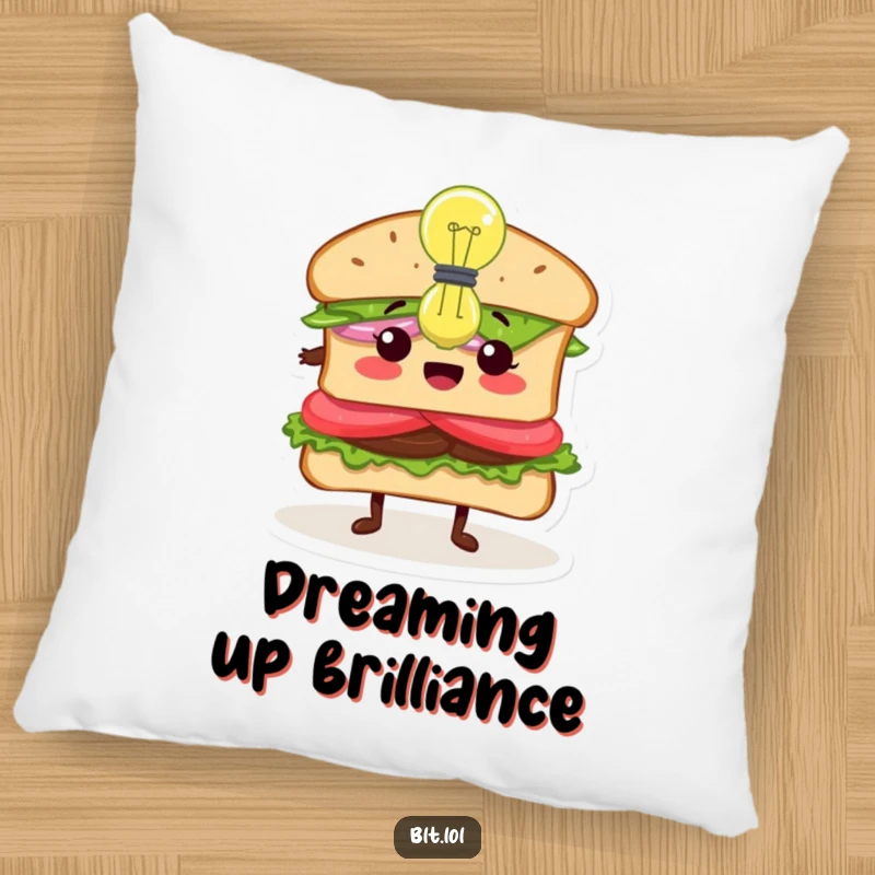 Funny Inspired BLT Sandwich Pillow, a sandwich character with a lightbulb, representing a brilliant idea, soft and decorative cushion, perfect gift.