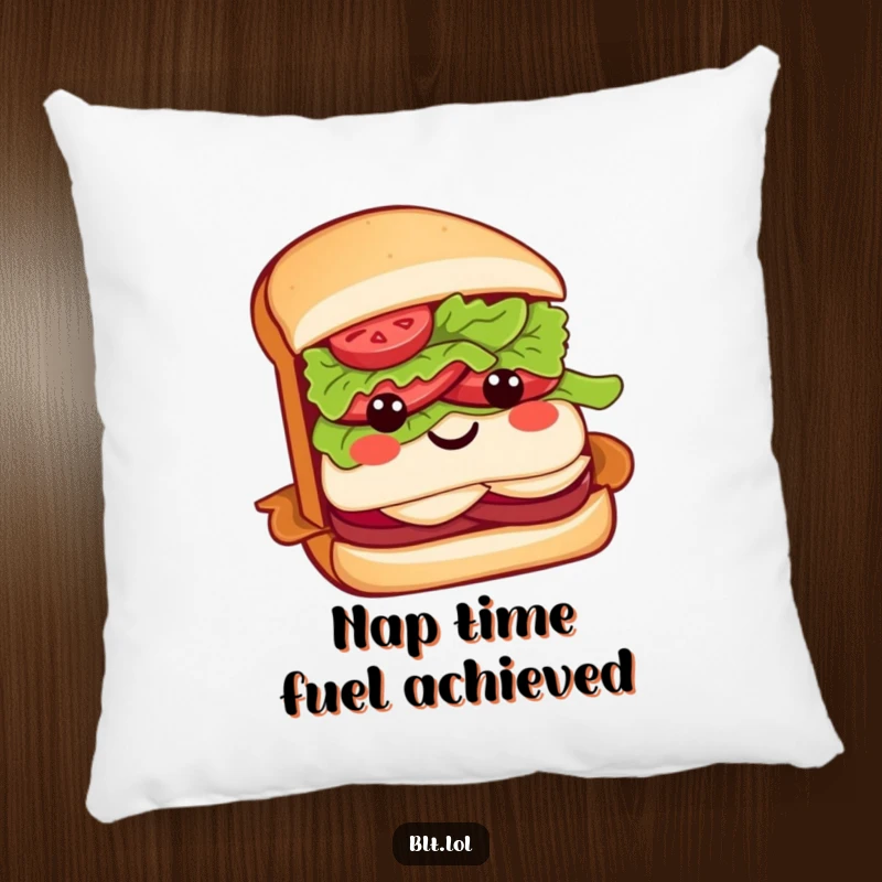 Funny BLT sandwich pillow featuring a cuddly sandwich character with a lettuce bow, offering comfort and quirky charm.