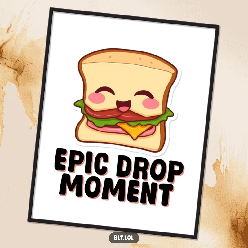 Funny BLT sandwich digital art print of a winking sandwich doing a mic drop, perfect for instant humorous wall decor.