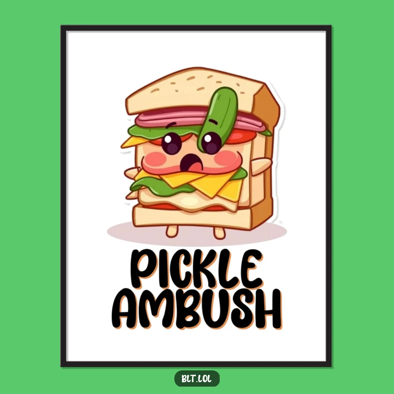 Funny Surprised BLT Sandwich Pickle Digital Art: Instant Comical Decor for Amusing Walls