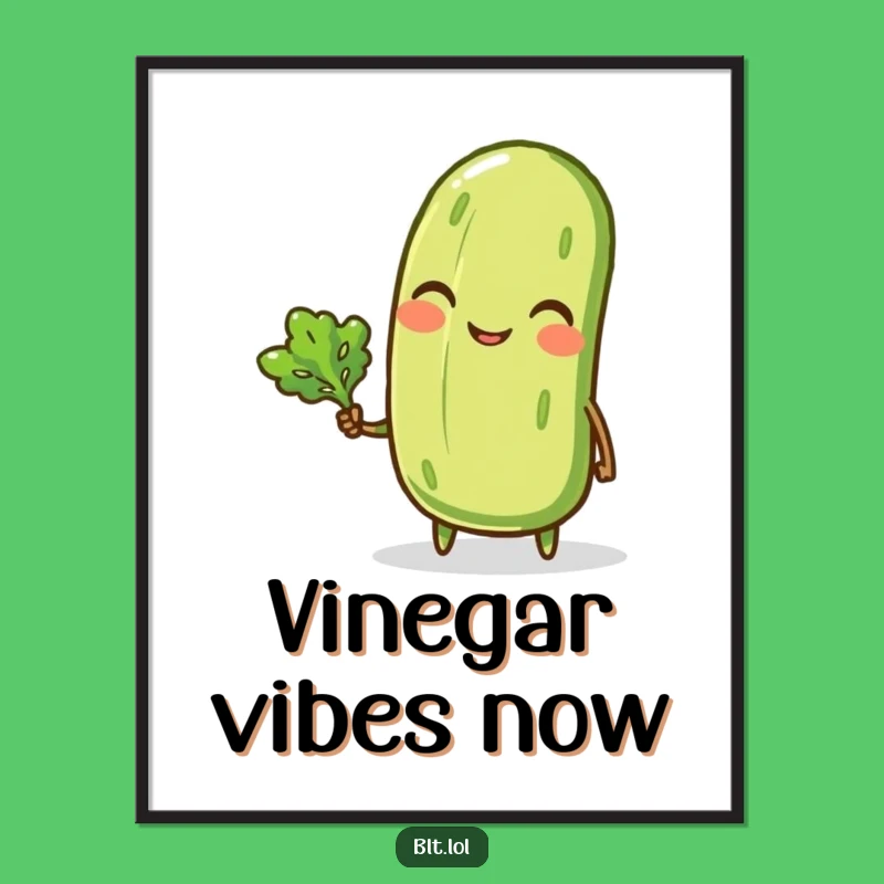 Funny Pickle Digital Art Print - Instant Anthropomorphic Veggie Wall Decor Gift