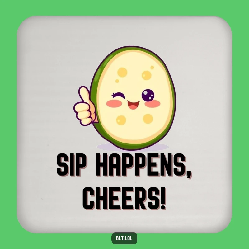 Funny Happy Pickle Thumbs Up Coaster - Positive Drink Protection Gift