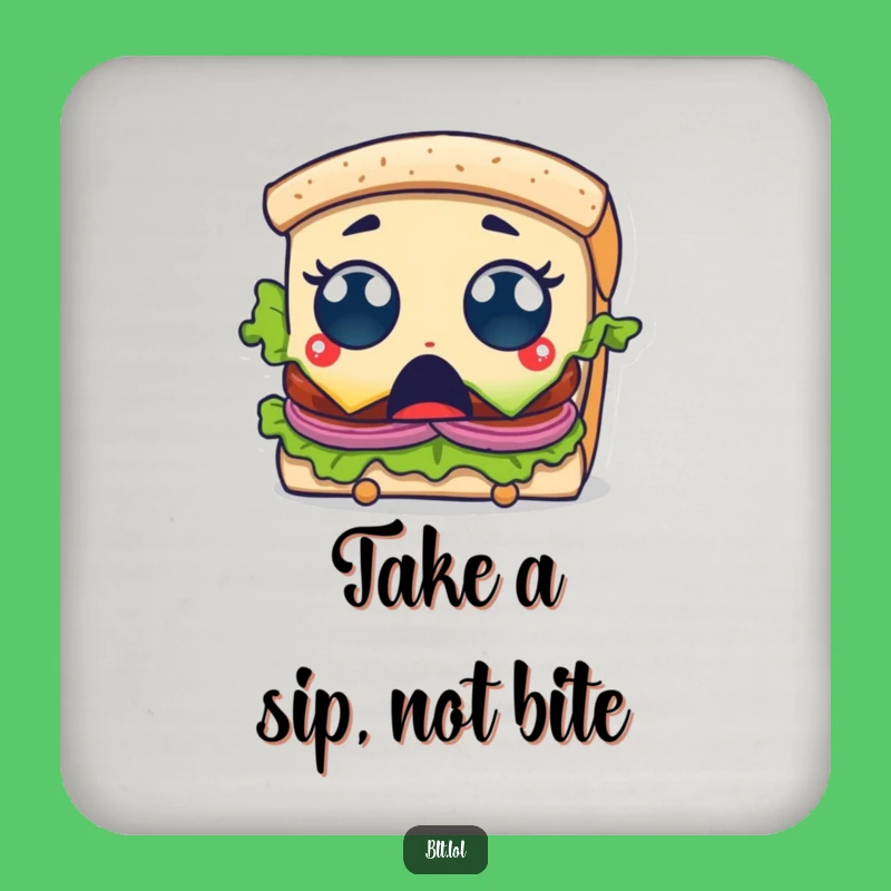 Funny Surprised BLT Sandwich Drink Coaster: Bite Taken Surface Funny Gift