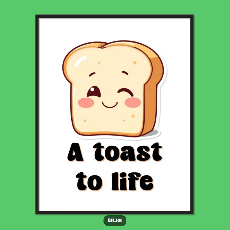 Funny Winking Bread Poster - Smiling Cute Toast Wall Art Gift