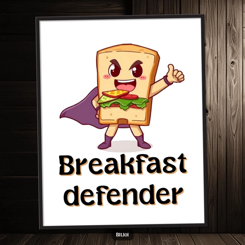 Funny poster of a BLT sandwich in a strong superhero pose, inspiring courage and a hearty chuckle.