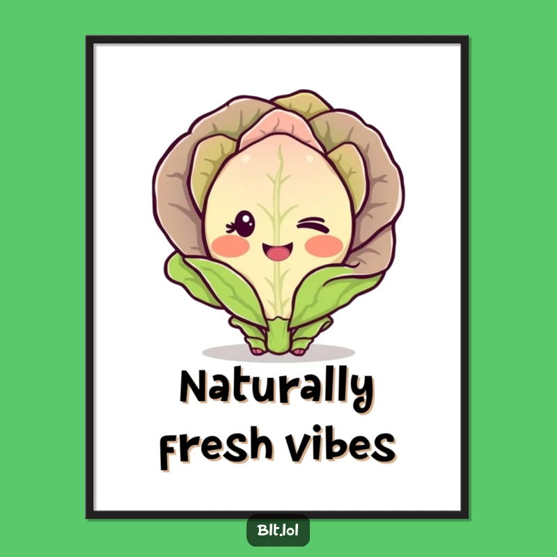 Funny Blushing Lettuce Poster Shy Winking Vegetable Character Wall Art Gift