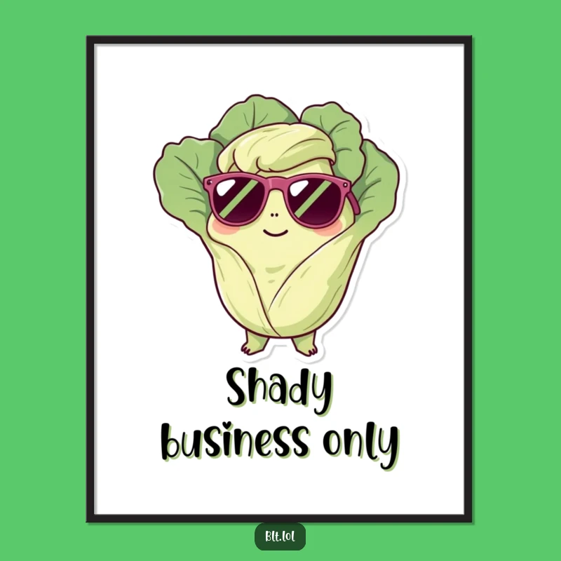 Funny Chilling Lettuce Sunglasses Poster - Cool Veggie Wall Art for Humorous Decor