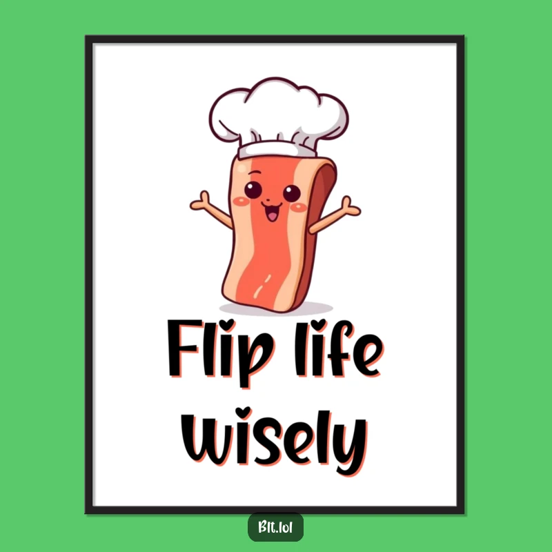 Funny Flipping Bacon Chef Hat Poster - Culinary Wall Art Decor