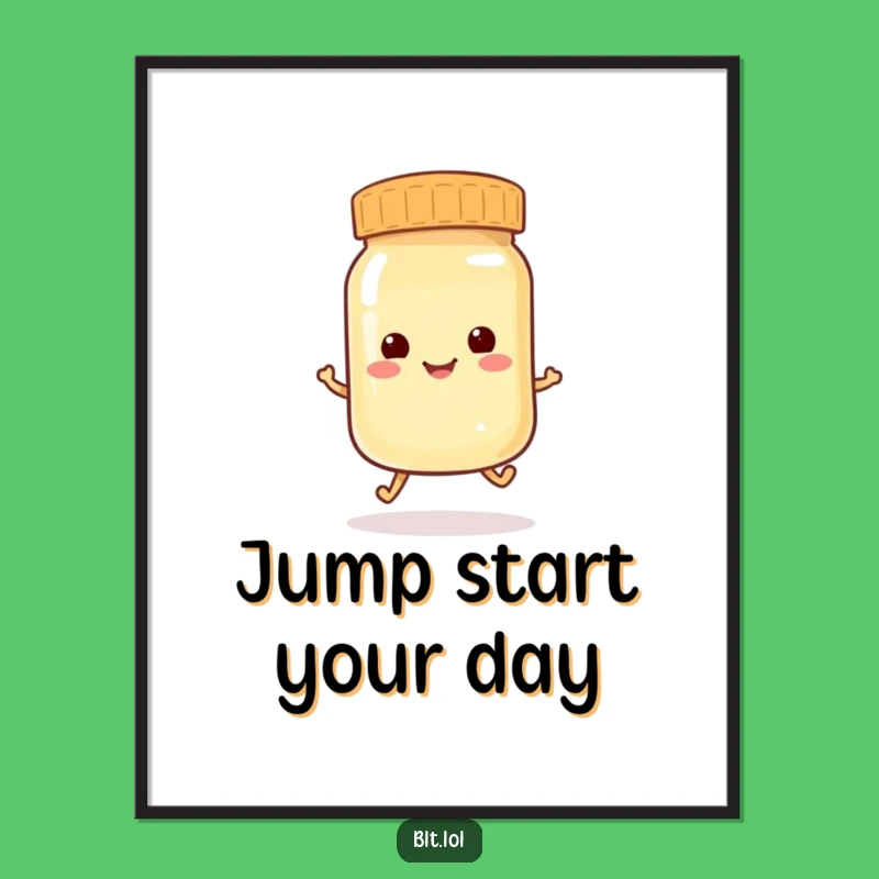 Funny Hopping Mayo Jar Poster: Playful Character Art Print