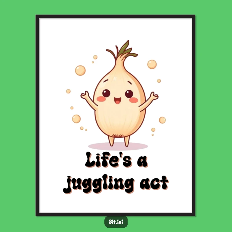 Funny Onion Ring Juggling Poster - Playful Foodie Wall Art Gift
