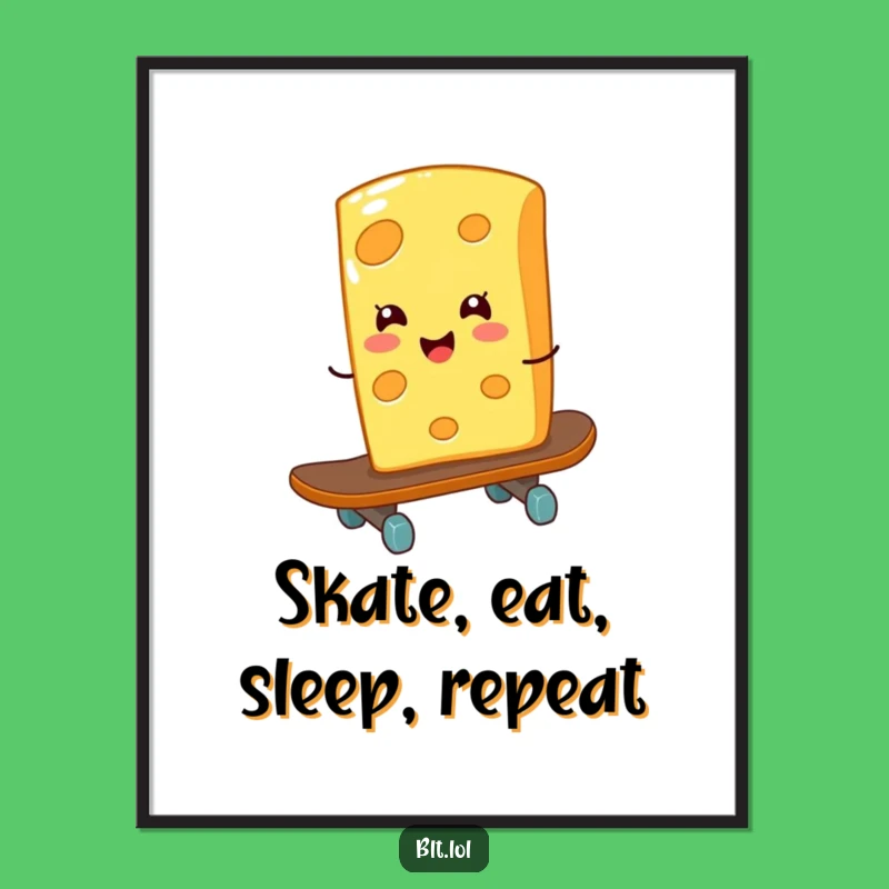 Funny Cheese Skateboard Poster - Giggling Rad Wall Art Gift