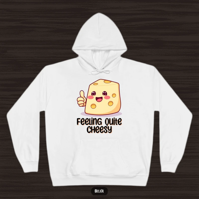 Funny hoodie featuring a happy cheese slice giving a thumbs up, offering warmth and a positive, cheerful vibe.