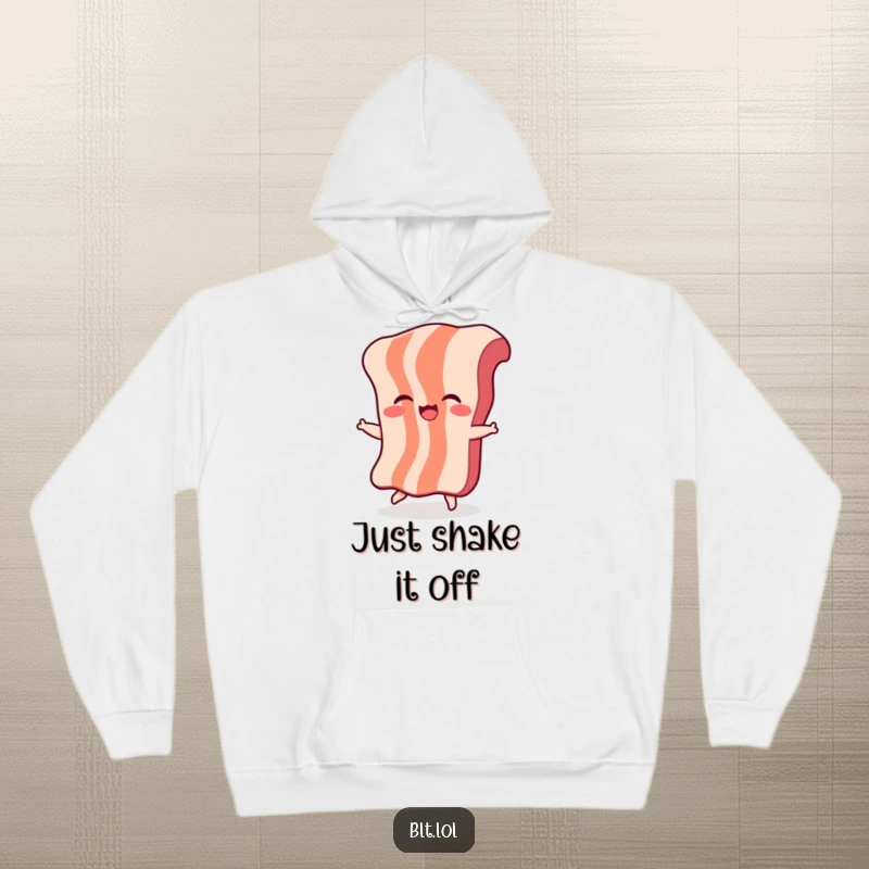 Funny Bacon Dance Hoodie: A giggling piece of bacon character is shown mid-dance, offering warmth and comical breakfast cheer.