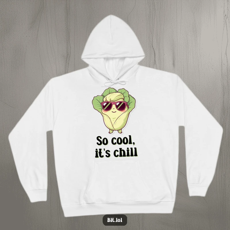 Funny Hoodie: A relaxed lettuce character in sunglasses, exuding cool vibes. Great funny gift for comfort.
