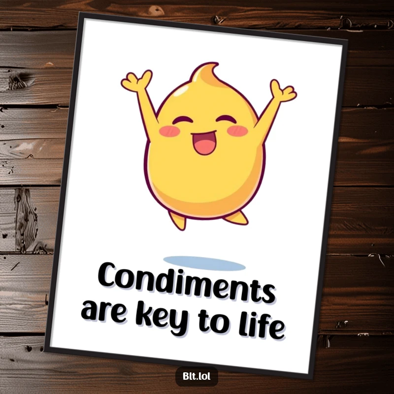 Funny Free Printable Wall Art: A bright, dynamic mustard blob in a joyful leap, adding a splash of color and fun to any space.