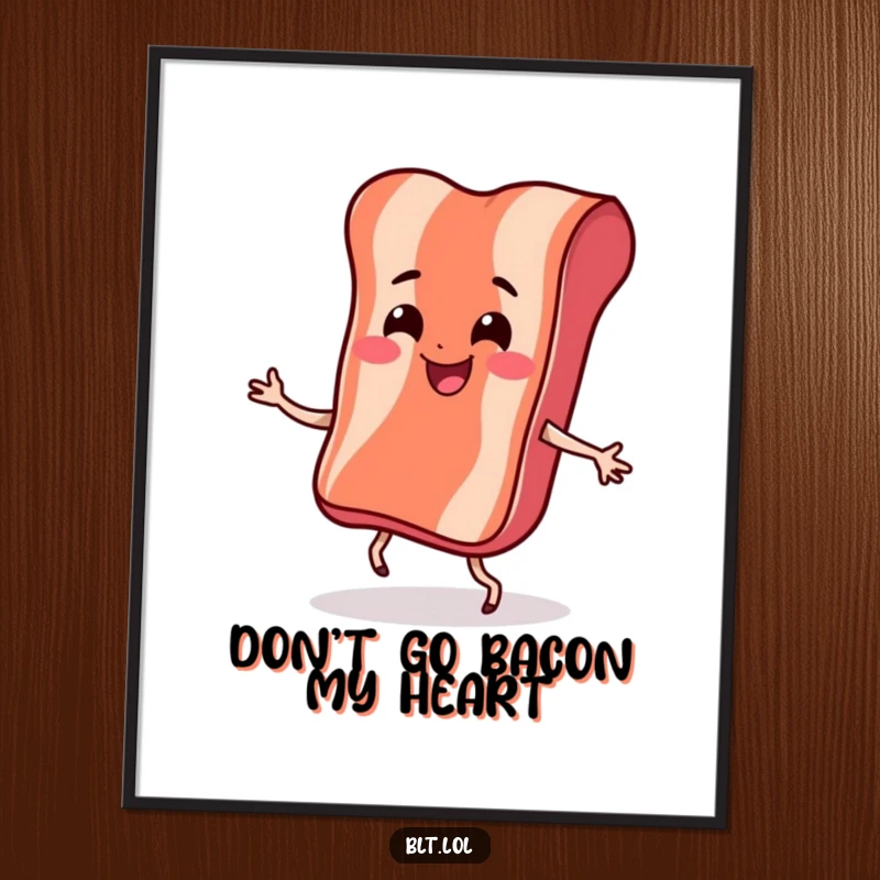 Funny Free Printable Wall Art: a smiling bacon strip doing a bouncy dance, adding energetic and quirky decor.