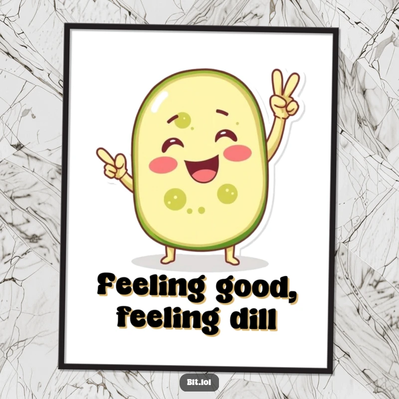 Funny Free Printable wall art: A gleeful pickle slice striking a confident victory pose, exuding playful triumph.