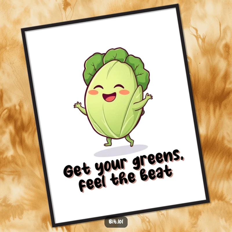 Funny Free Printable Lettuce Dance Wall Art, a giggling lettuce leaf doing a silly dance, ideal for humorous and cheerful decor.