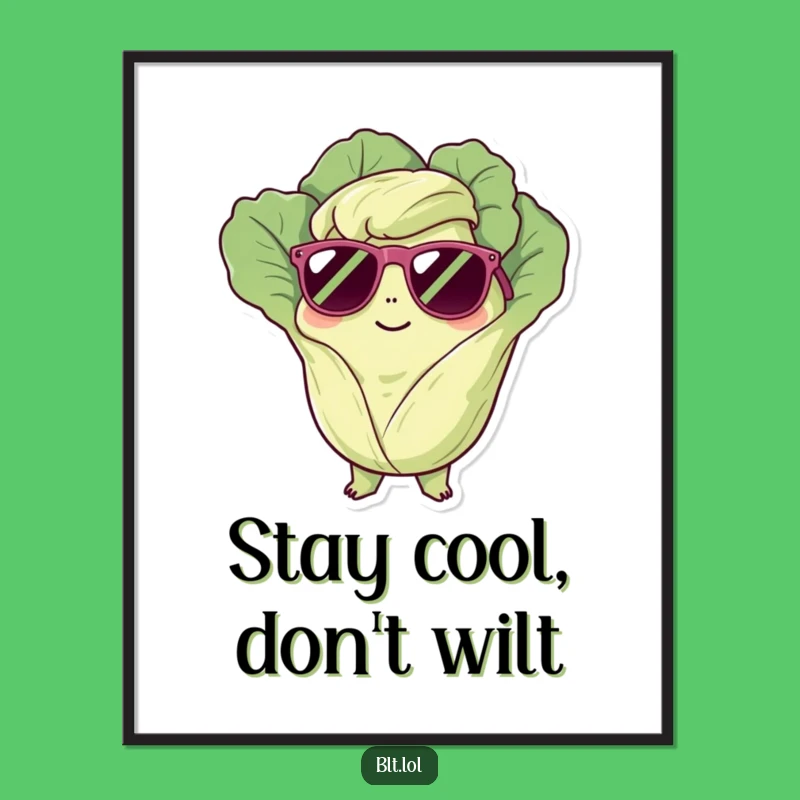 Funny Free Printable Wall Art: Chilling Lettuce Character, Sunglasses, Cool Decor