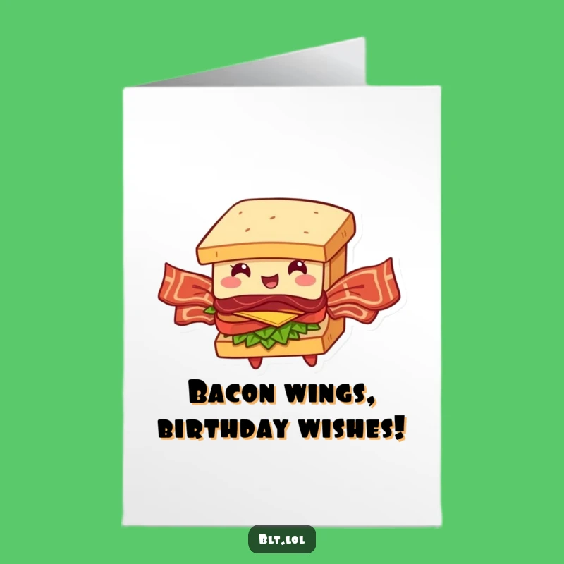 Free Printable Funny Birthday Card: Flying BLT Sandwich Bacon Wings