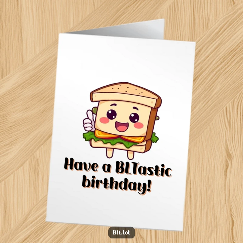 Funny Free Printable Birthday Card: a cheerful BLT sandwich character giving a positive thumbs up, perfect for birthdays.