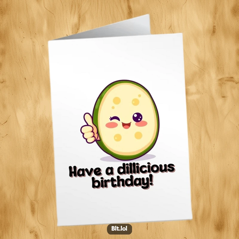Funny Free Printable Birthday Card: A smiling pickle slice giving a positive thumbs up, full of birthday joy.
