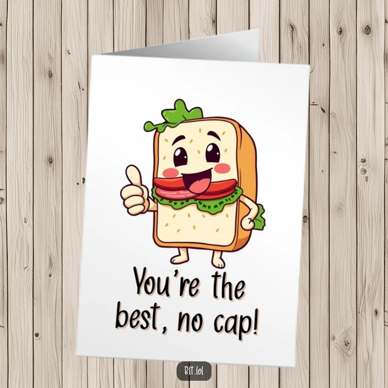 Funny Free Printable BLT sandwich giving an enthusiastic thumbs up, celebrating a birthday with a huge, beaming smile.