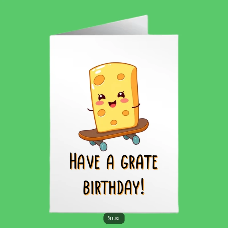 Free Printable Birthday Card: Giggling Cheese Skateboarder - Fun Download Gift