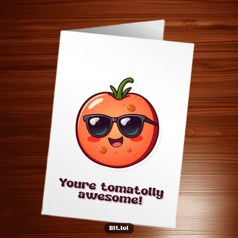 Funny Free Printable Birthday Card: Cheerful tomato wearing sunglasses, radiating cool vibes and ready to party.