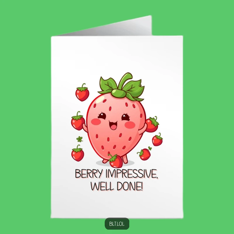 Free Printable Congrats Card: Kawaii Strawberry Juggling - Downloadable Celebration