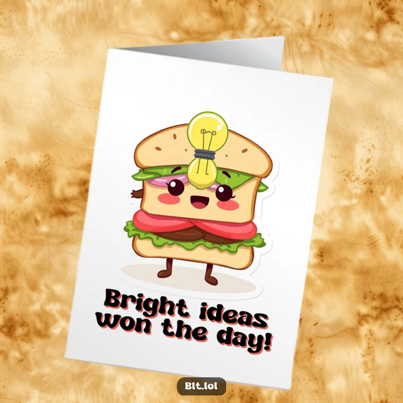 Funny Free Printable BLT sandwich experiencing an inspiring idea, with a lightbulb illuminating its thoughtful expression for their success.