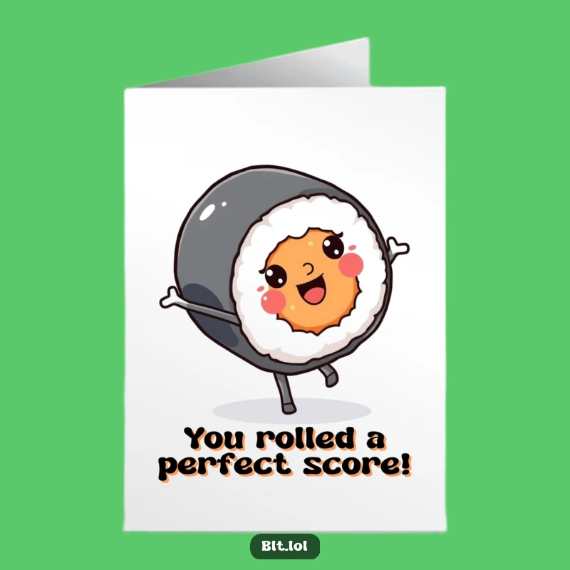 Free Printable Congrats Card: Funny Kawaii Sushi Cartwheel - Downloadable Celebration