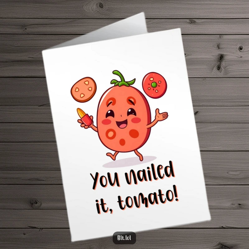 Joyful Free Printable tomato slice character juggling peppers, celebrating congratulations with energetic flair.