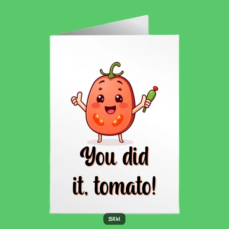 Free Printable Congrats Card: Waving Tomato Pickle Cheer Downloadable