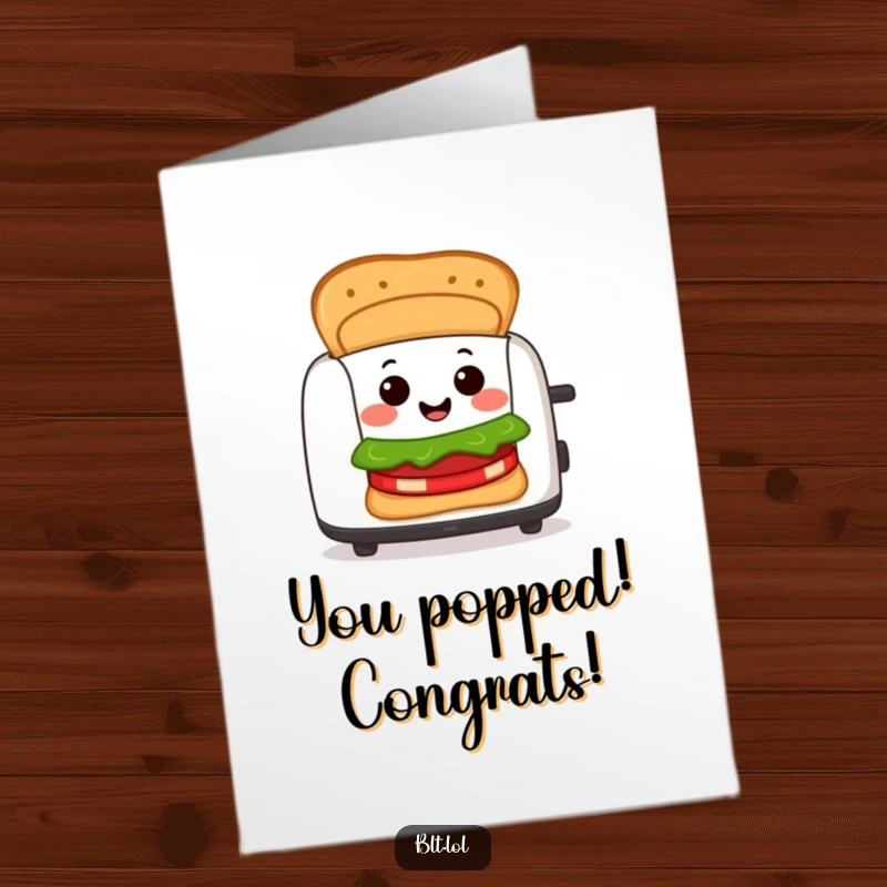 Funny Free Printable BLT Sandwich Card: Cheerful character pops from toaster, smiling, offering congratulations, great DIY gift.