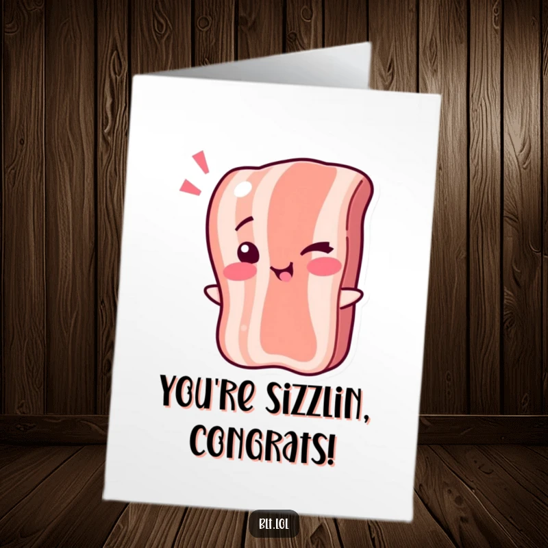 Funny Free Printable Congratulations Card: A cheeky bacon strip character winking playfully to celebrate an achievement.