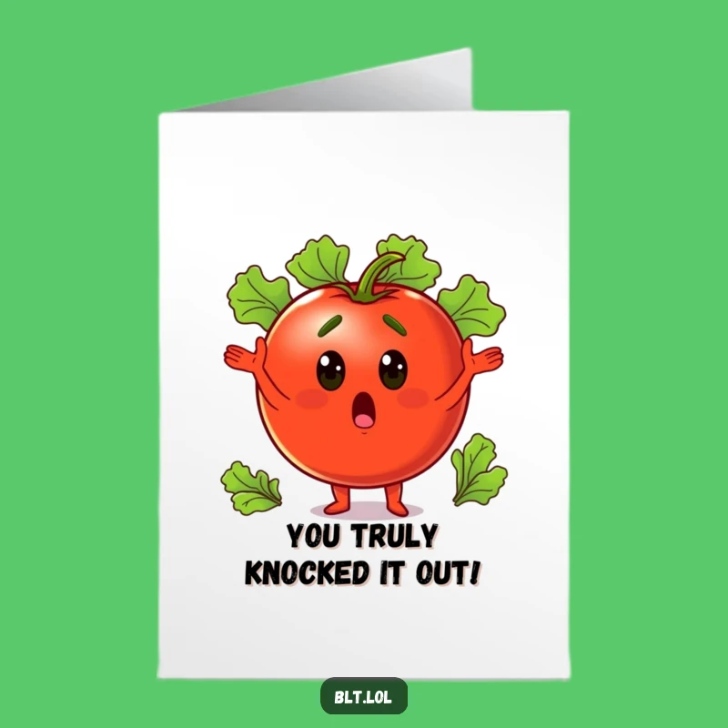 Free Printable Tomato Juggling Congratulations Card: Veggie Surprise Downloadable Greeting