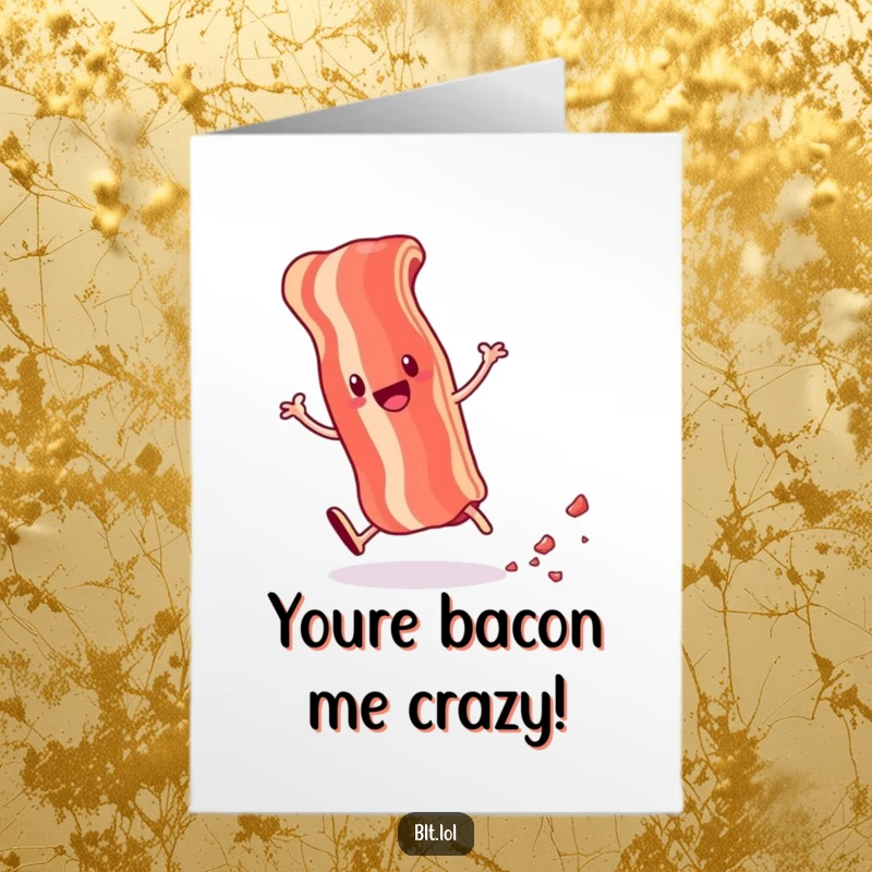 Funny Free Printable Congratulations Card: A cartwheeling bacon strip leaving crumbs, celebrating success with downloadable zest.
